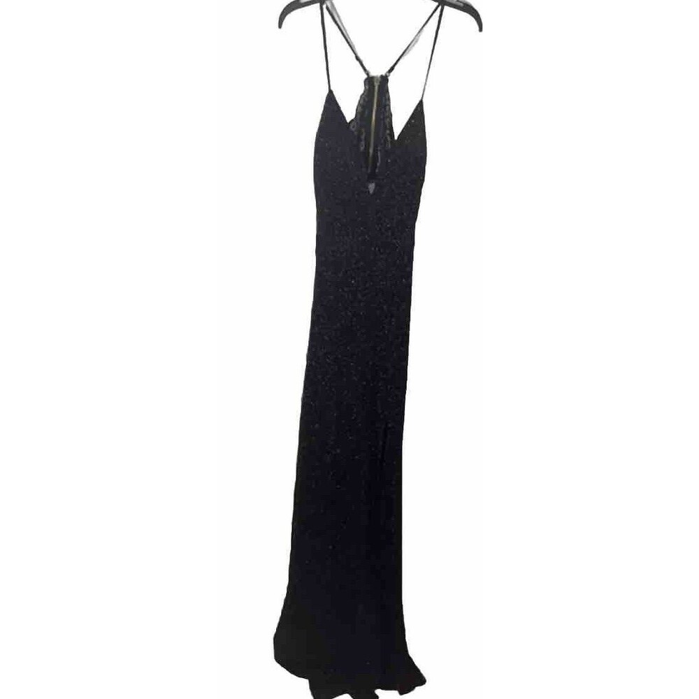 M Love Nickie Lew Black Women’s Long Sequin Dress V-neck Lace Open Back Zipper